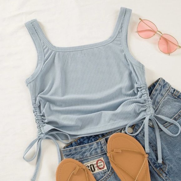 SHEIN Tops - FREE WITH PURCHASE  Blue drawstring crop top